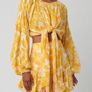 Significant Other Yellow Floral Matching Tie Top + Skirt Set | Size 2